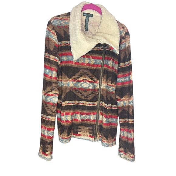Ralph Lauren LRL Jeans Co Aztec Zip Up Moto Jacket Size M - Picture 1 of 7